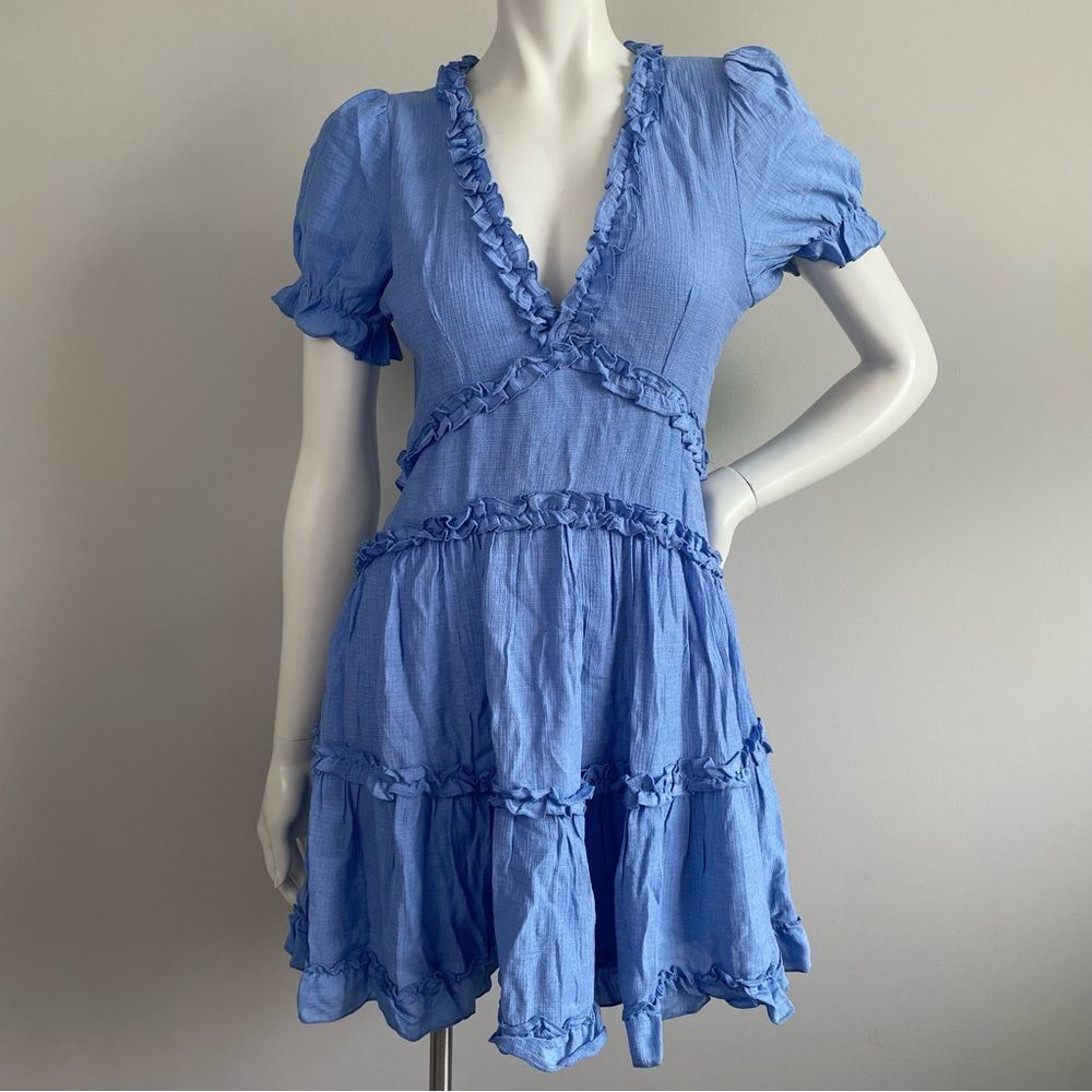 NWT ALTAR’D STATE Karnise Cornflower Blue Ruffle Tiered Mini Dress